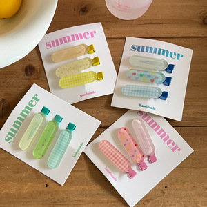 3个装 少女心格子星星蝴蝶结果冻化妆夹甜美百搭鸭嘴夹碎发刘海夹