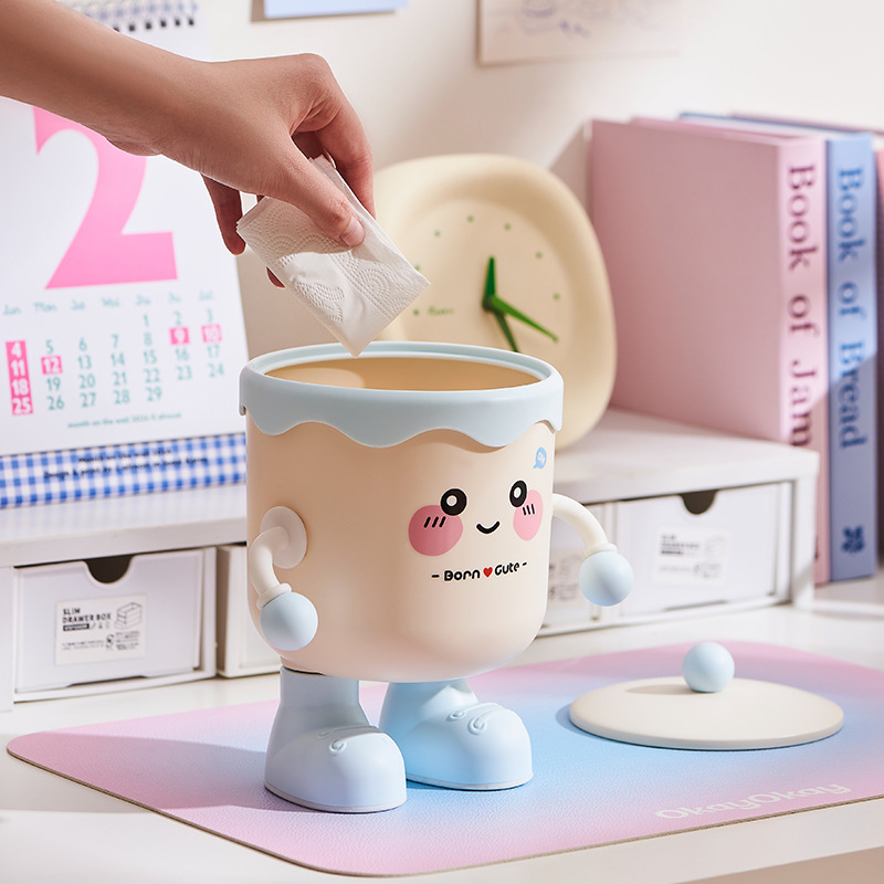 新しいかわいいデスクトップゴミ箱ミニ小型ゴミ収納箱学生寮オフィスゴミ箱蓋付き|undefined