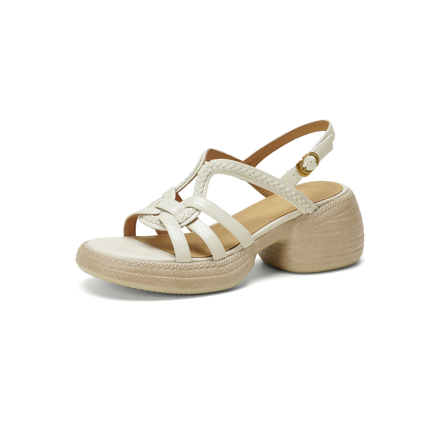 Sandal nữ hở mũi gót vuông đế dày 6 cm phong cách dệt — màu trắng ngà chi tiết 20