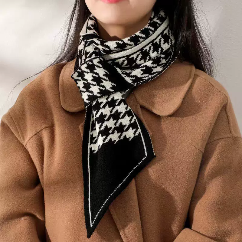 千鸟格经编涤纶围巾女2023冬季新款保暖厂家批发直批柔软