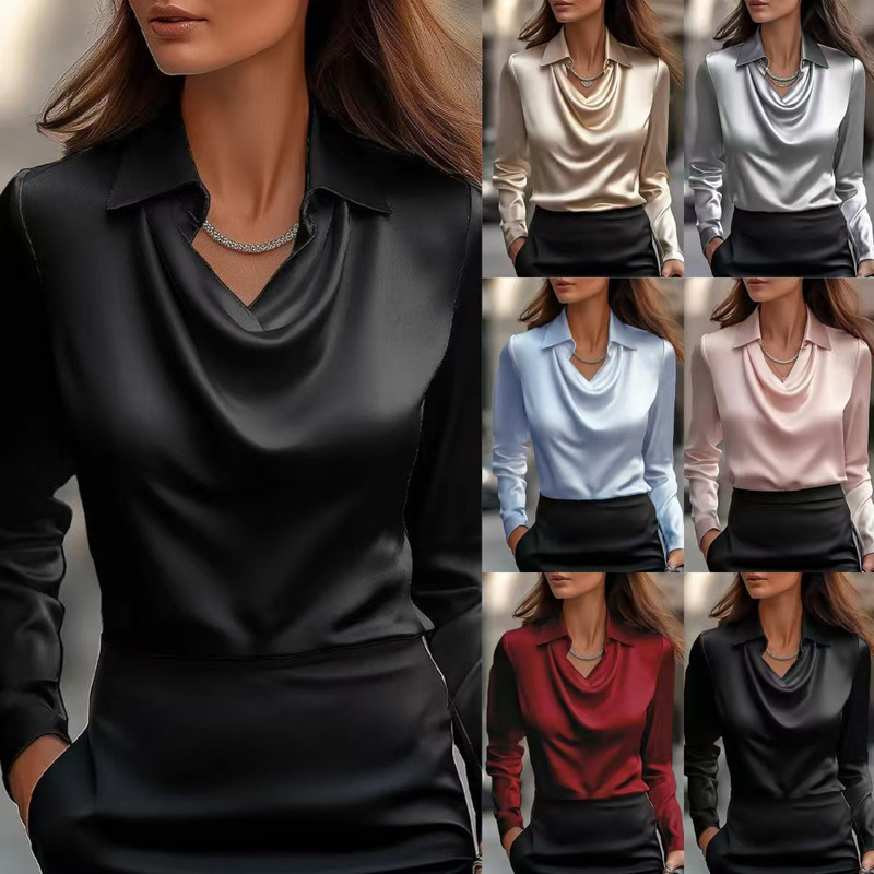 Cross-Border Amazon New Fashion Elegant Long-Sleeved Shirt for Women European and American French Style Simple High-End Shirt