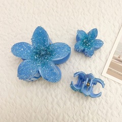 欧美跨境热销鸡蛋花紫金花百合花渐变色满钻鲨鱼加盘发后脑勺夹子