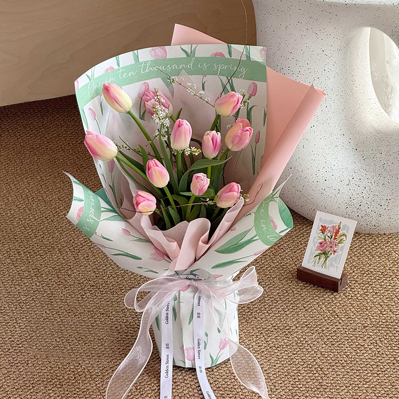 Hua Xi Día de San Valentín Temporada de flores Papel de regalo de flores de papel Día de San Valentín Paquete de regalo de tulipanes Papel de flores Material de ramo de tienda de flores