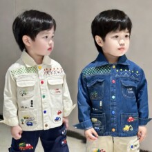 儿童外套2026年春季新款现货中小童春装外套卡通刺绣连帽男童外套
