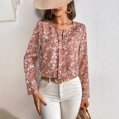 2024 春夏の新作クロスボーダーヨーロッパとアメリカの服アマゾン人気のファッショナブルで快適な V ネック花柄長袖シャツ