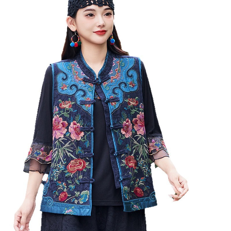 民族风重工刺绣马甲女2025秋季新款复古棉麻短款背心无袖马夹外套|undefined