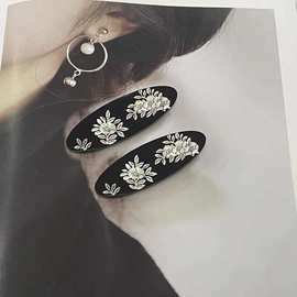 MONA网红新款高级感侧边网红发夹  黑色贝壳印花刘海边夹椭圆发卡