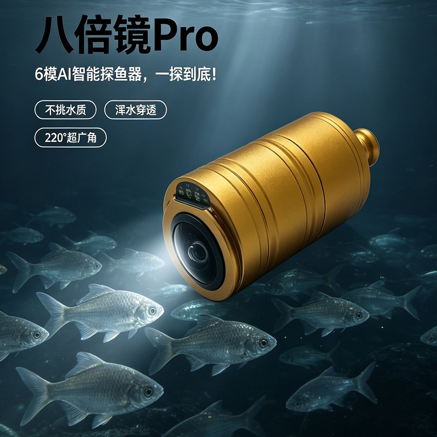 AI smart chip, 8x magnification, Pro fish finder, high-definition underwater camera with temperature and depth sensing, six-mode anchor fish finder