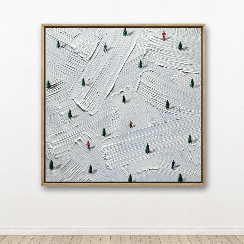 Hand-painted ski oil painting modern minimalist living room snow mountain texture decorative painting abstract snow scene entrance mural Hand-painted ski oil painting modern minimalist living room snow mountain texture decorative painting abstract snow scene entrance mural