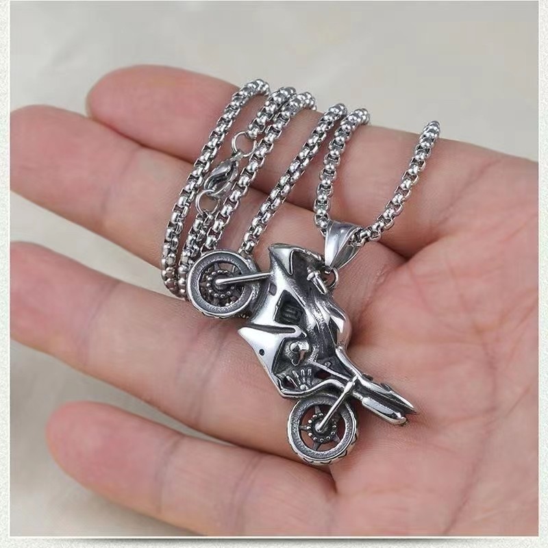 Motorcycle Pattern Men'S Gender Retro Motorcycle Stainless Steel Alloy Plating Men's Pendant Necklace