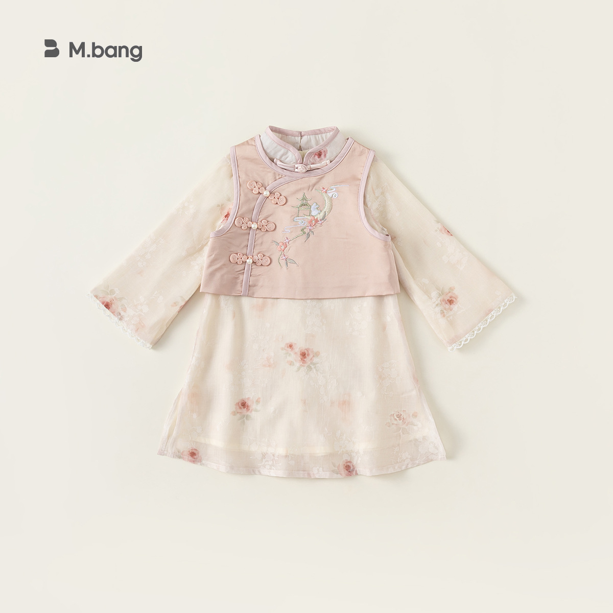 Yubao ropa para niños ropa de primavera y otoño ropa de niños chaleco de caballo cheongsam falda estilo antiguo dos juegos de ropa china