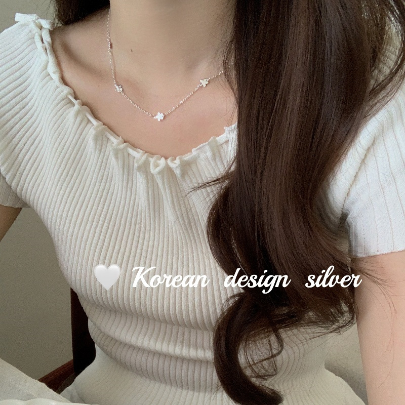 韓版簡約小眾銀飾品 S925純銀高級感小花朵項鍊女疊戴ins風鎖骨鏈