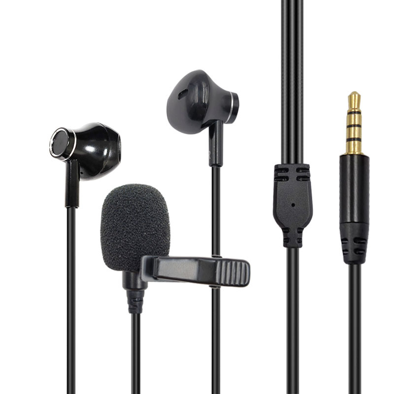 Lavalier Microphone Headset Two-In-One Singing Live Broadcast Ear-Back Monitoring Outdoor Mobile Phone Computer Wired Recording Headset