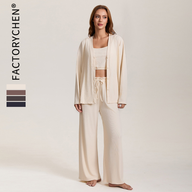 Autumn New Spring and Autumn Women's Pajamas Cross-border Foreign Trade Sling Jacket Pants Three-piece plus size Home Clothes Autumn New Spring and Autumn Women's Pajamas Cross-border Foreign Trade Sling Jacket Pants Three-piece plus size Home Clothes