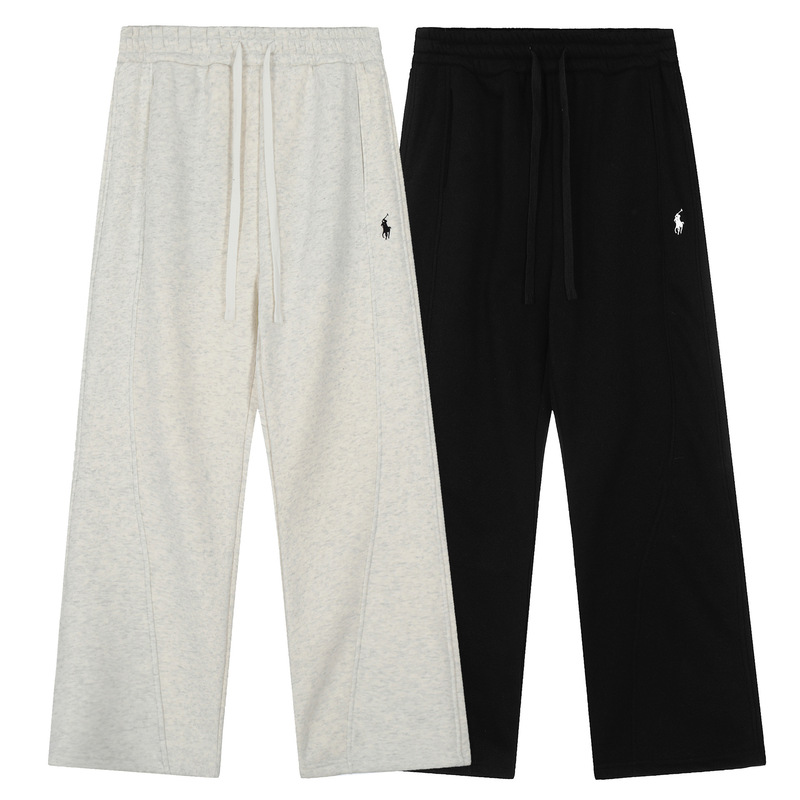 Scan Code Rl Ralph Lauren Solid Color Pony Logo Embroidery Loose Unisex Thickened Fleece Wide-Leg Sweatpants