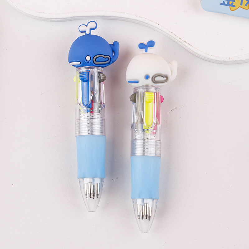 Fabricante mayorista de cuatro colores bolígrafo de silicona bolígrafo multicolor de dibujos animados cabeza portátil de estudiantes