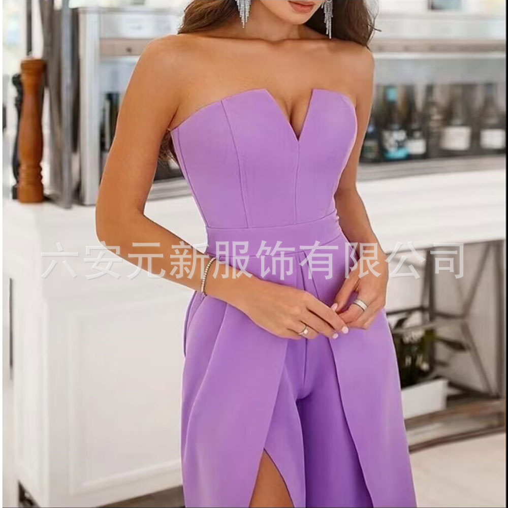 Amazon AliExpress nuevas mujeres de alta cintura casual jumpsuit pantalones sexy tubo superior elegante mono del partido