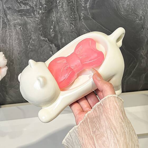 Drying Cartoon Cat Light Luxury Soap Box Household Creative Cute Soap Box Storage Rack Bathroom Washstand