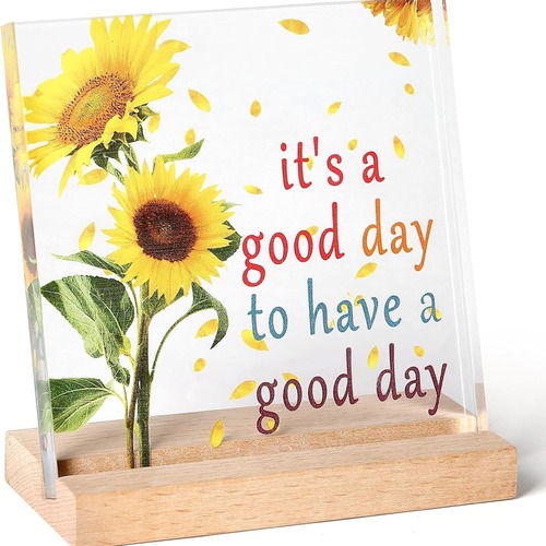 Cross-border new product hot selling square acrylic with wooden base Valentine's Day Mother's Day desk decoration ornament