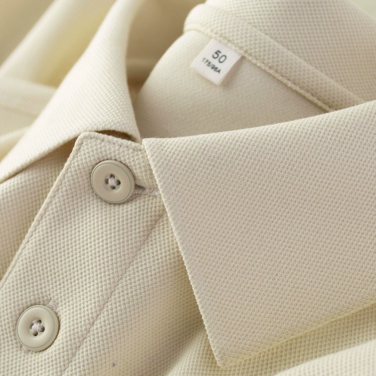 Детализированная и фактурная грубая махровая ткань ~ рубашка-поло из чистого абрикосового цвета из хлопка Синьцзяна, мужская летняя тонкая рубашка с короткими рукавами