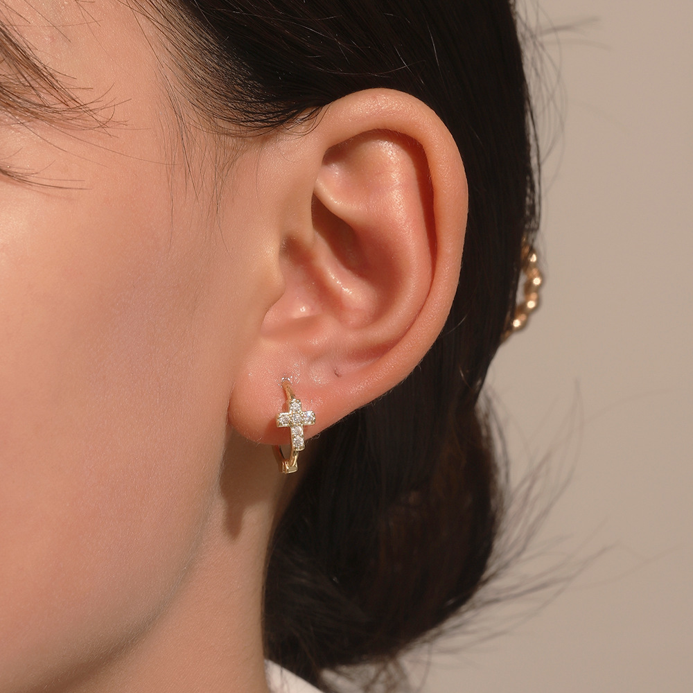 Retro Cross Butterfly Copper Inlaid Zircon Earrings 1 Pair