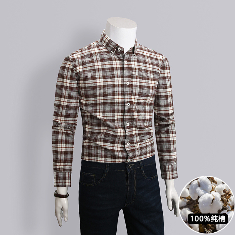 Early Spring New Men's Style 100% Pure Cotton Brushed Plaid Business Casual Shirt, Comfortable Inner Wear, Age-Reducing Shirt for Women Early Spring New Men's Style 100% Pure Cotton Brushed Plaid Business Casual Shirt, Comfortable Inner Wear, Age-Reducing Shirt for Women