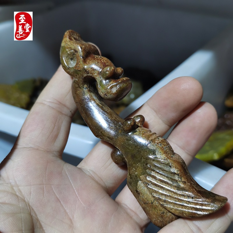 玉石仿古玉老玉天然岫玉雕客厅装饰摆件135雕龙玉带钩