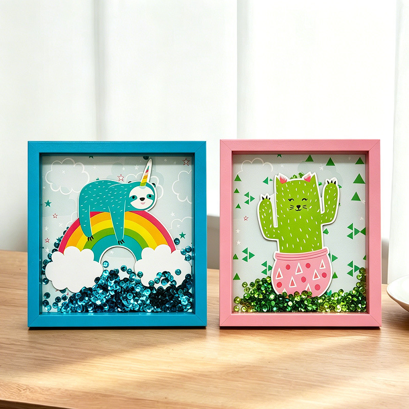 Wooden photo frame with a sense of ambiance, decorative quicksand photo frame for desktop, bedroom, and living room, available in stock and customizable