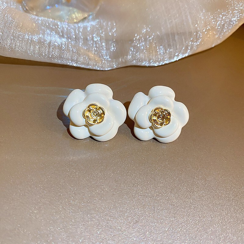 中古vintage珐琅花朵耳环复古宫廷风耳钉精致夸张耳饰设计感小众|undefined