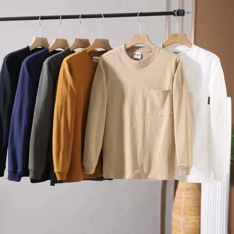 Модный бренд в японском стиле! Базовые брюки с карманами с клапаном! Мужская футболка с длинными рукавами, новая свободная рубашка с круглым вырезом для пар на весну и осень