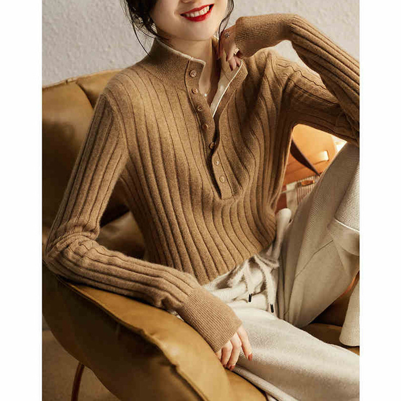 Gentle and Intellectual Beauty! Designed, Chic and Lazy, Now Double-Layered Two-Breasted Lapel Knitwear, Spring & Fall European Goods