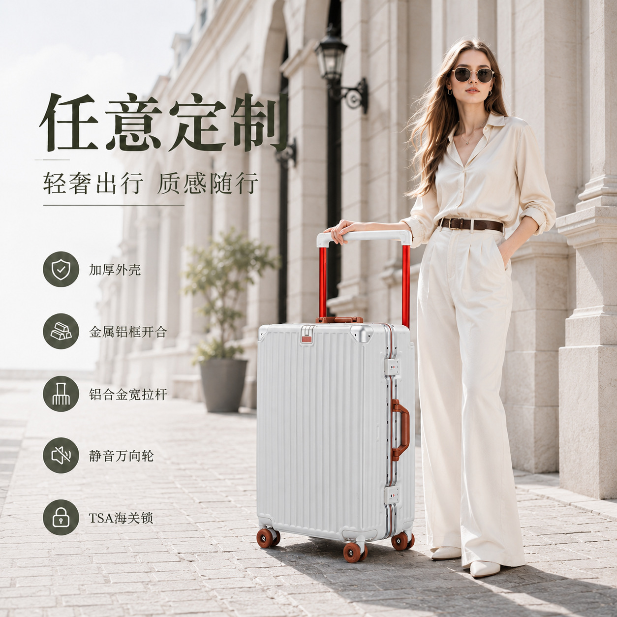Hochwertiger Aluminiumrahmen Trolley-Koffer mit breiter Zugstange, geräuschlose 360°-Spinner-Rollen, Reisekoffer 20 Zoll mit TSA-Zahlenschloss, Bordgepäck