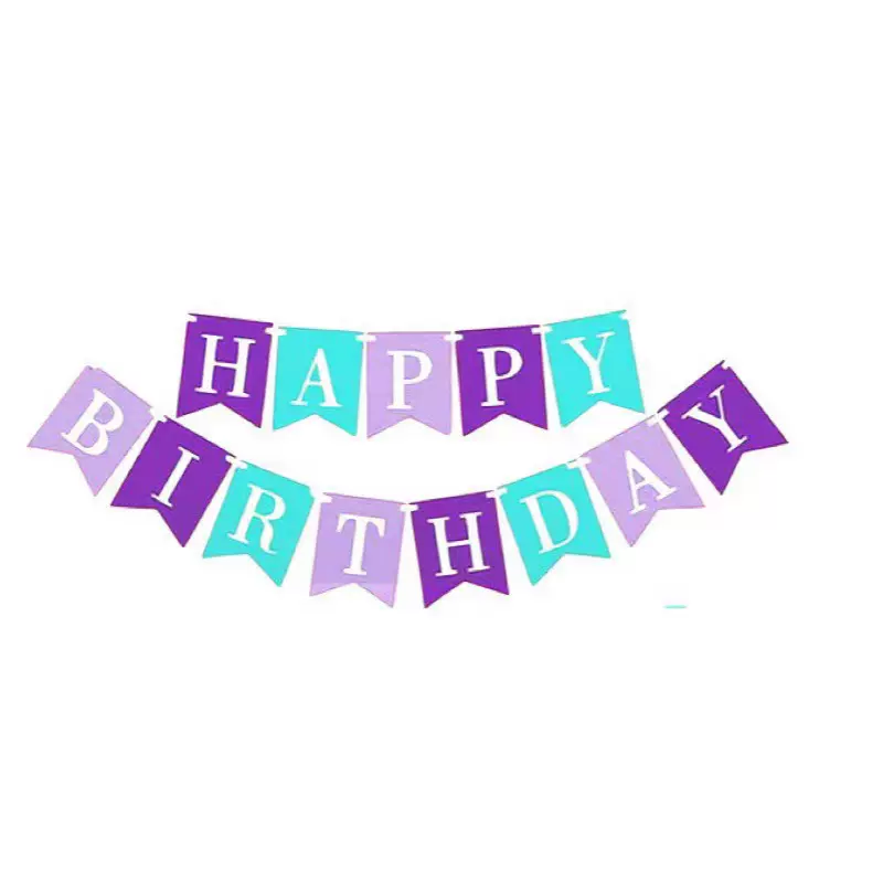 人鱼色拉旗生日快乐横幅彩色鱼尾拉花派对装饰渐变色人鱼色系三角