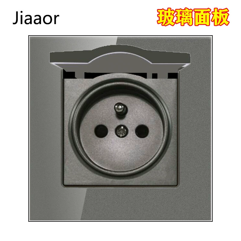 Wall socket panel 86‑type, glass gray, French standard with dual USB‑A + USB‑C, concealed