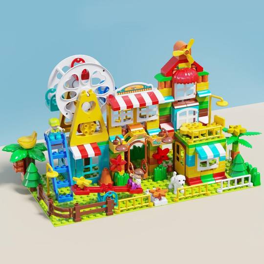 Children's Building Blocks Assembled Big Particle House Villa Rail Car Puzzle Intelligence Development Brain Educational Toy Boy