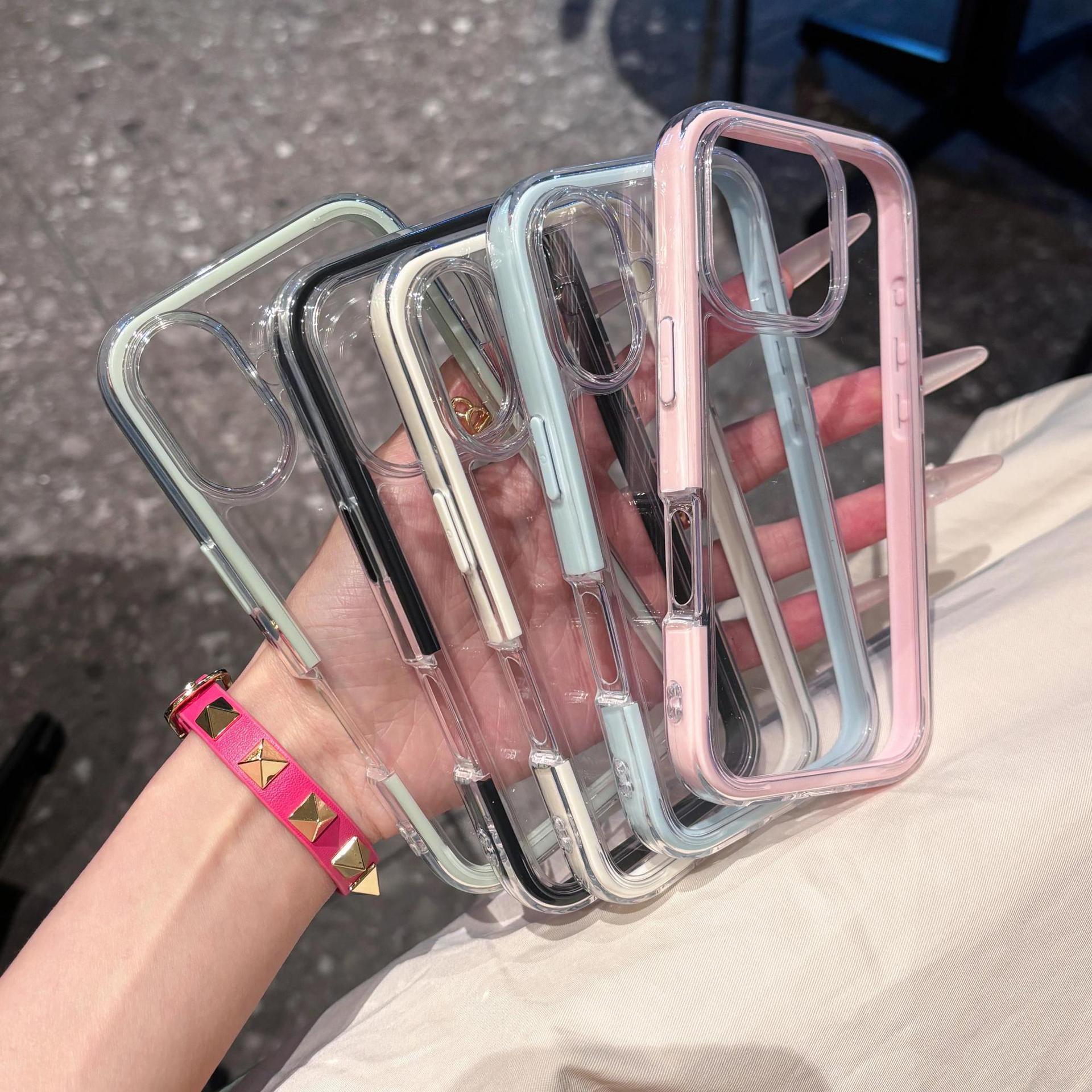 Marco de color sólido simple y transparente para iphone16ProMax tres en uno 14 Apple 15 funda para teléfono 13 pareja