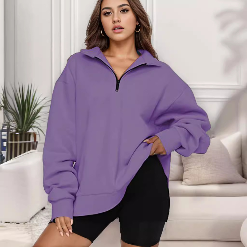 2023 Otoño e Invierno Nueva ropa de mujer europea y americana Amazon casual Top media cremallera pullover manga larga sudadera suéter mujeres