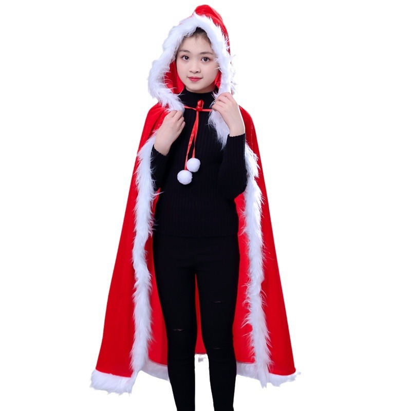 Christmas Gold Velvet Hooded Cloak Christmas Boys and Girls Long Velvet Short Velvet Cloak Stage Costume Dress Up_voghion.com