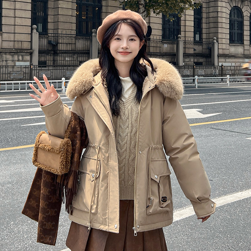 2024 grueso calentamiento para superar la mujer corta ropa de algodón de invierno de cuello grande con capuchón coreano chaqueta suelta image 9
