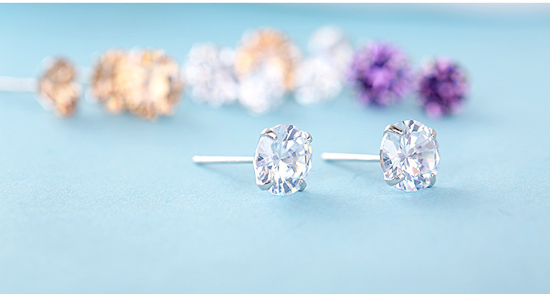 s925纯银四爪水钻耳钉 韩版女韩国小耳饰品 欧美