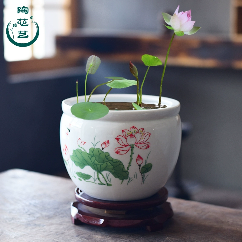 Гидропонный цветочный горшок медная трава специальная керамическая белая круглая непористая емкость маленькая вода зеленая лилия лотоса лотоса миска лотоса