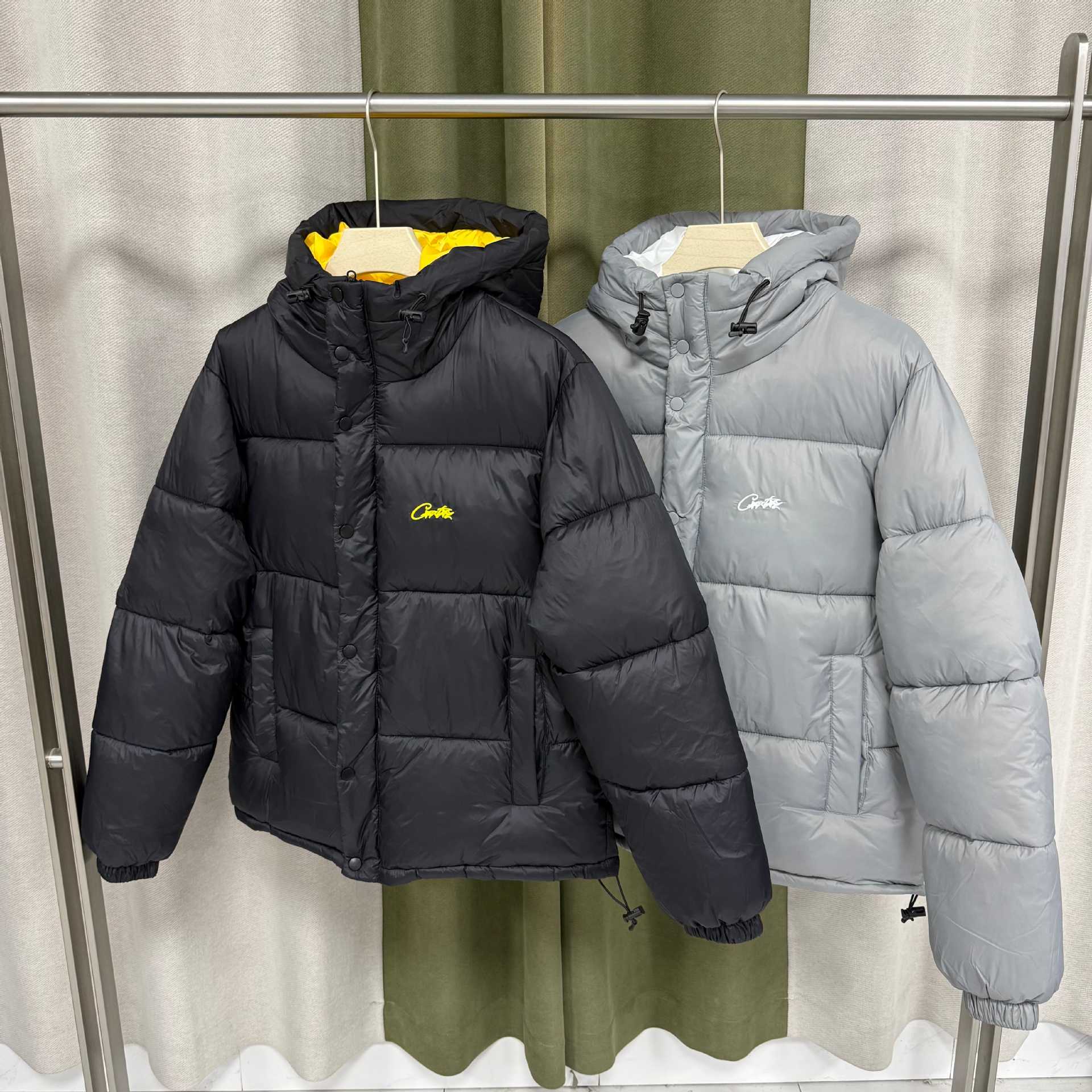 Corteiz Cross-Border Devil Island Color-Blocked Puffy Puffer Jacket Hooded Drawstring Loose-Fit European and American High Street Drill