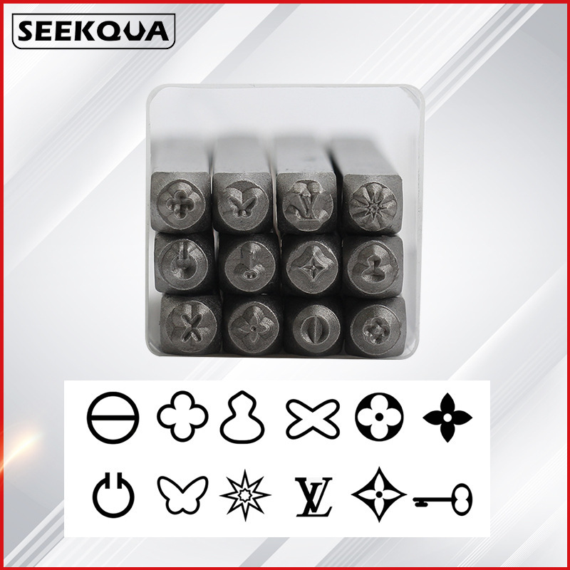 12pc big brand pattern punching leather steel stamp 3mm Printing Punch DIY leather carved gold and silver chisel punching tool