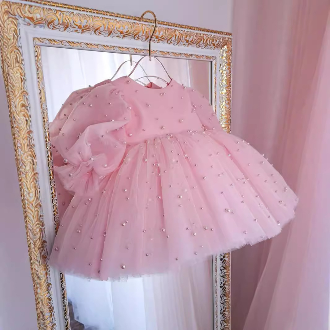 Vestito da principessa in tulle per bambine abito da cerimonia rosa_voghion.com