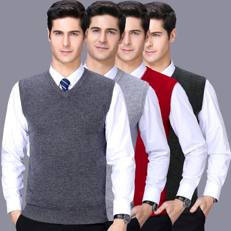 2025 Autumn and Winter Men's Cashmere Vest Middle-Aged Dad Warm Casual Men's Vest Solid Color Easiest for Match Sleeveless Sweater