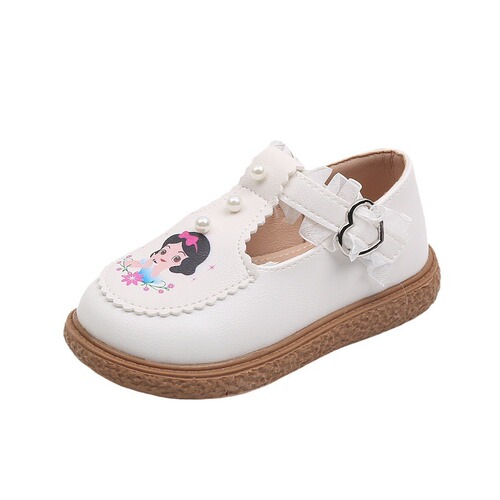 2024 Spring and Autumn New Girls' Lace Small Leather Shoes Student Soft Sole Princess Shoes Anti-Slip Beanie Shoes Baby Toddler Shoes