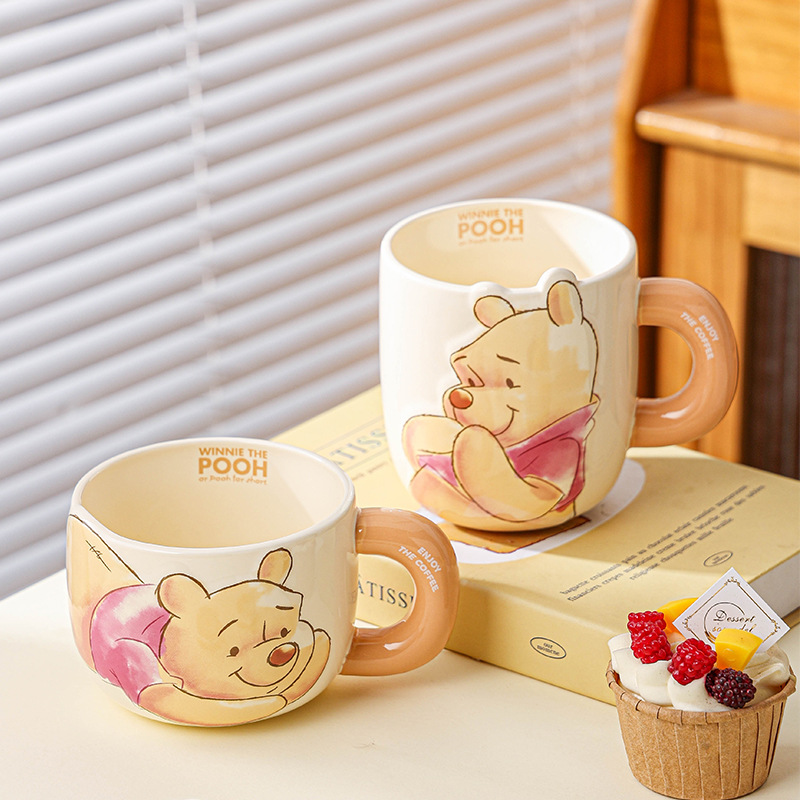 Disney Mickey en relieve tazas de cerámica de niñas de gran capacidad lindas tazas de marca de dibujos animados para niños tazas de agua