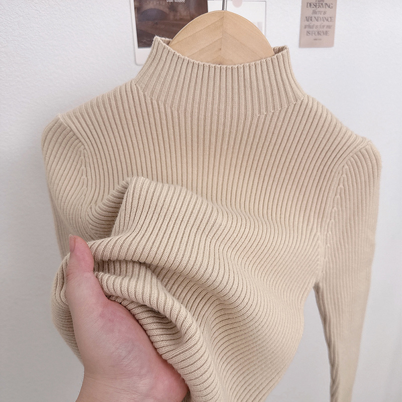 2025 otoño e invierno nuevos productos versión coreana de cuello medio alto elástico suéter para niños camisa de fondo de estilo occidental salvaje suéter de punto para niños
