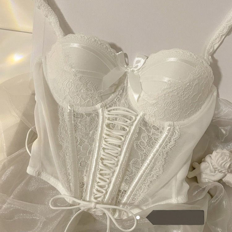 Sexy lingerie de mujer correa de encaje pequeño pecho agrupado fuera de vestir un sujetador puro deseo de cinturón chaleco tipo bracelet hueso de pescado