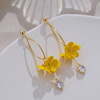 Yellow cute long earrings with tassels, flowered, 2021 collection